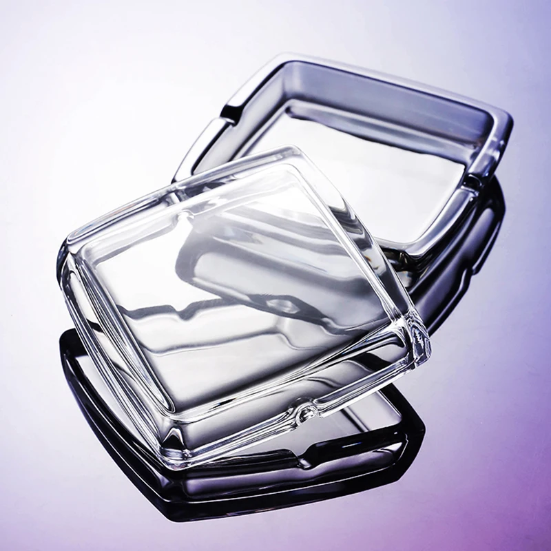 Classic Square Crystal Glass Ashtray for Men and Women Smoke Cup Home Bar Living Room