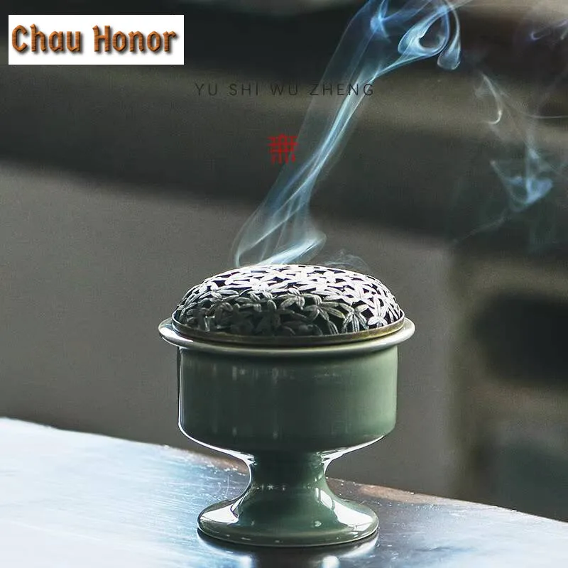 Yue Kiln Celadon High Foot Incense Holder Vintage Stand for Incense Mosquito Coil Holder Smell Distributor Chinese Tea Set Gift