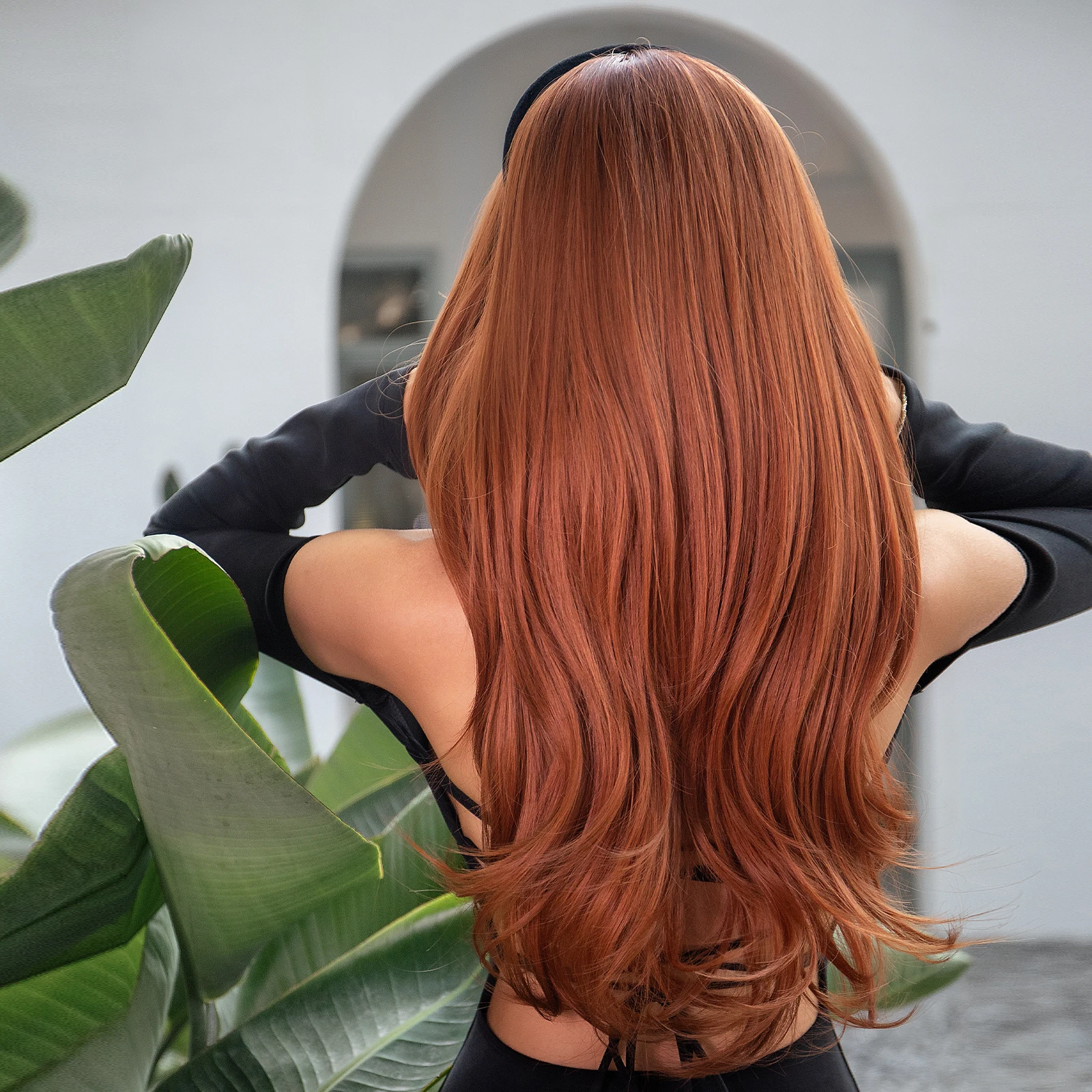 Synthetic Hair Wigs GEMMA Red Brown Copper Ginger Long Straight Synthetic Wigs for Women Natural Wave Wigs with Bangs Heat Resistant Cosplay Hair
