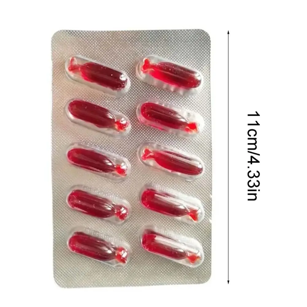10Pcs Realistic Funny Vampire Party Props Hematemesis Capsules Fake Blood Pills Trick Toys Prank Toy