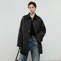 TOYOUTH femmes coton veste 2025 hiver nouveau luxe rétro diamant grille vêtements de travail grande poche mi-longue veste marron 5