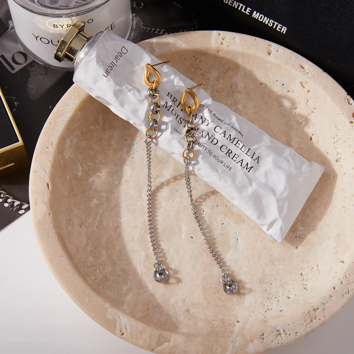 Hiphop Rock Two-tone Long Chain Link Dangle Earrings Multi Mini Circular Ring Mix Color Statement Earring Designer Jewelry Joias