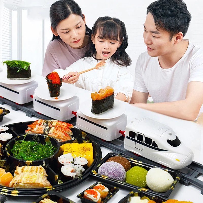 

Revolving Sushi Plates Train Toy Pretend Play Conveyor Belt Electric Track Rotary Rail Car Simulation Model Toys For Kids Gift
