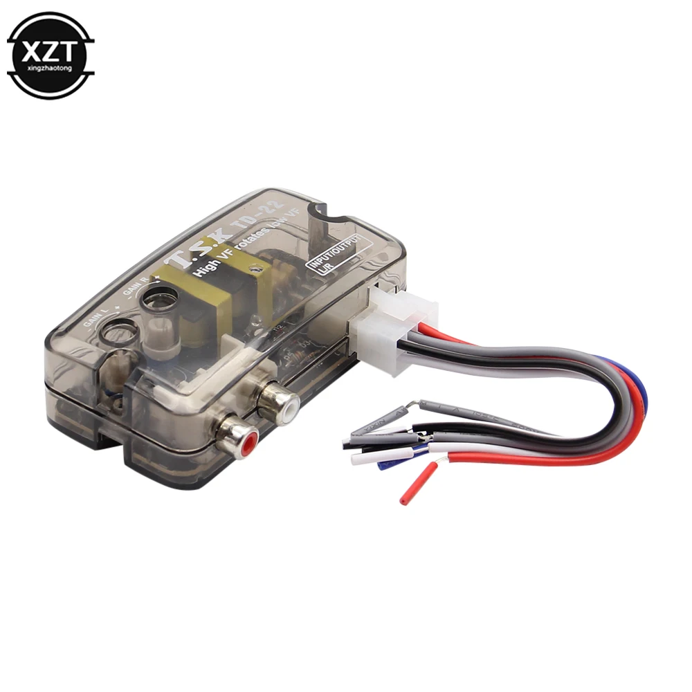 1PC 새로운 자동 자동차 오디오 변환기 12V RCA 스테레오 높은 낮은 조정 가능한 주파수 라인 스피커 레벨 어댑터 지연 기능