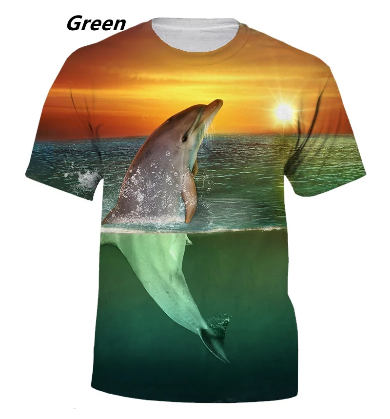 

New Animal Graphic Pop Men Tee Shirts 3D Dolphin Printed Short Sleeves O-Neck T-shirt Fashion Funny Tops Cute Clothes For Women