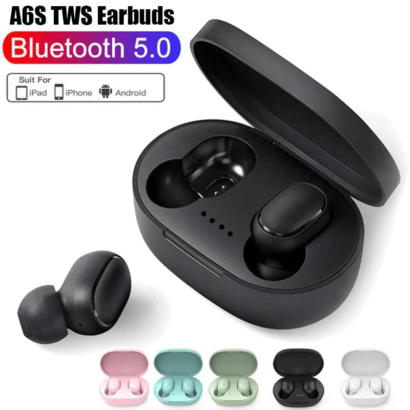 

A6S TWS Fone wireless Headphone Hearing Aid Bluetooth 5.0 Stereo noise-cancelling Sports Bluetooth headphone with charging case