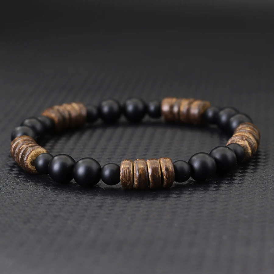 Handgemachtes natürliches Kokosnussschalen-Perlen-Armband für Männer, Vulkangestein, Tigeraugen, Howlith-Stein-Armband, Holzarmband-Zubehör – Detail 5