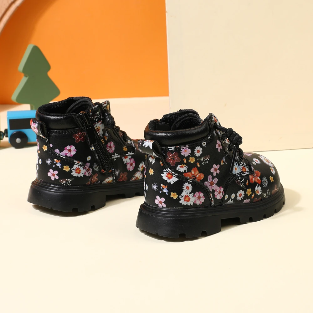 2024 New Autumn Baby Boots For Girls Leather Flower Ankle Boots Rubber Sole Zip Side Fashion Toddler Kids Boots 15-25 3