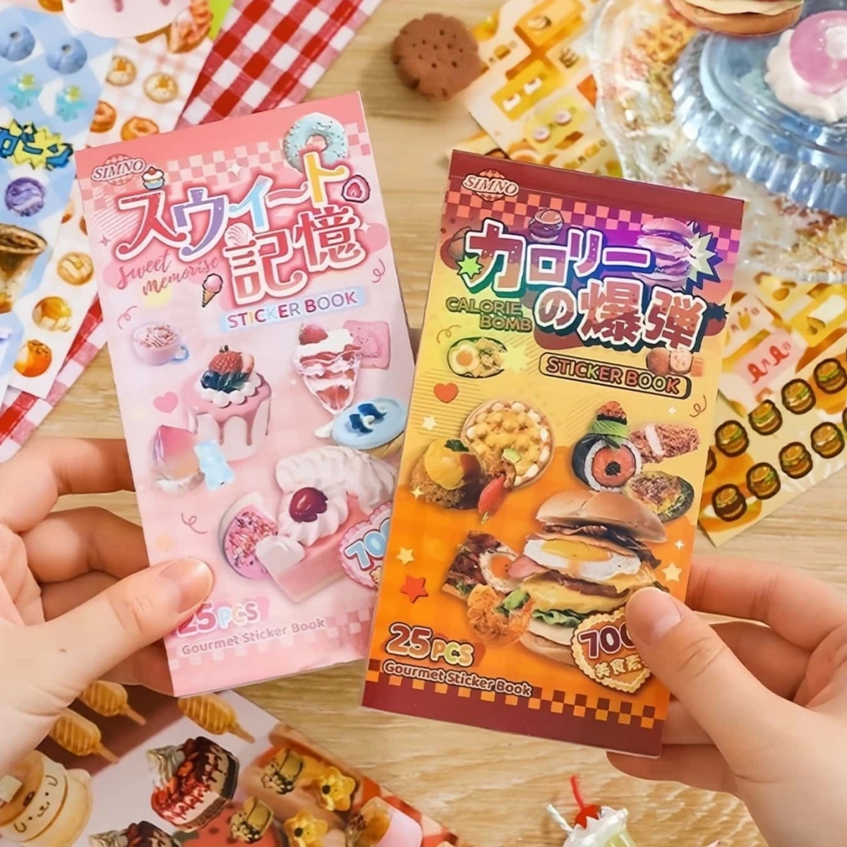 ‌25P Japanese Retro Food Sticker Book 4 Themes 700+ Cute Die-Cut