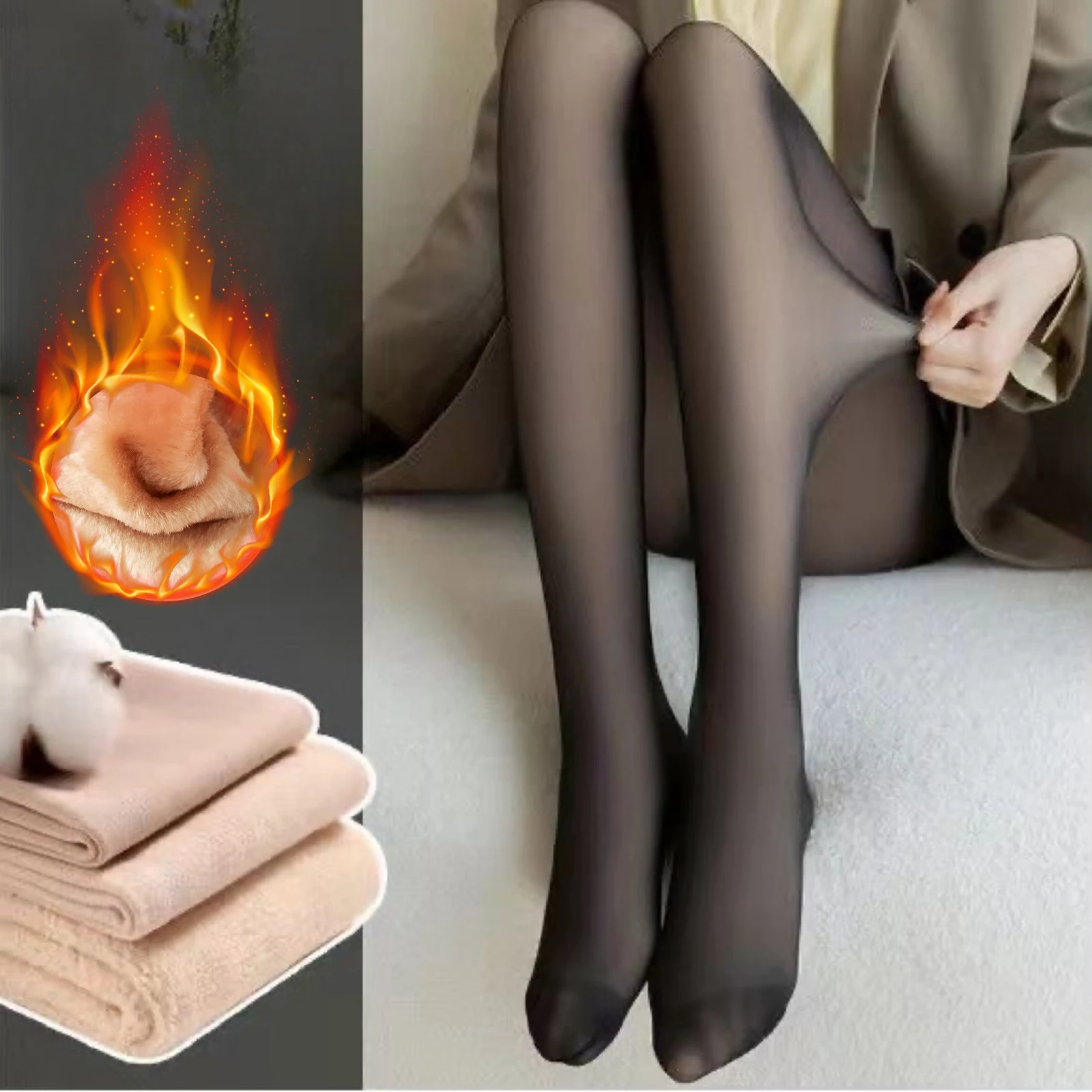 Womens Fleece Thermal Thick Tights For Winter Translucent, Thick