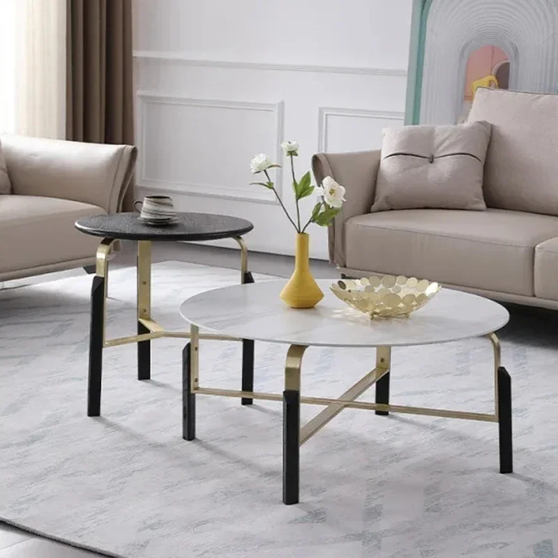 

Italian Modern Coffee Tables Light Luxury Round Slate Small Family Living Room Simple New Tavolino Da Salotto Home Furnitures