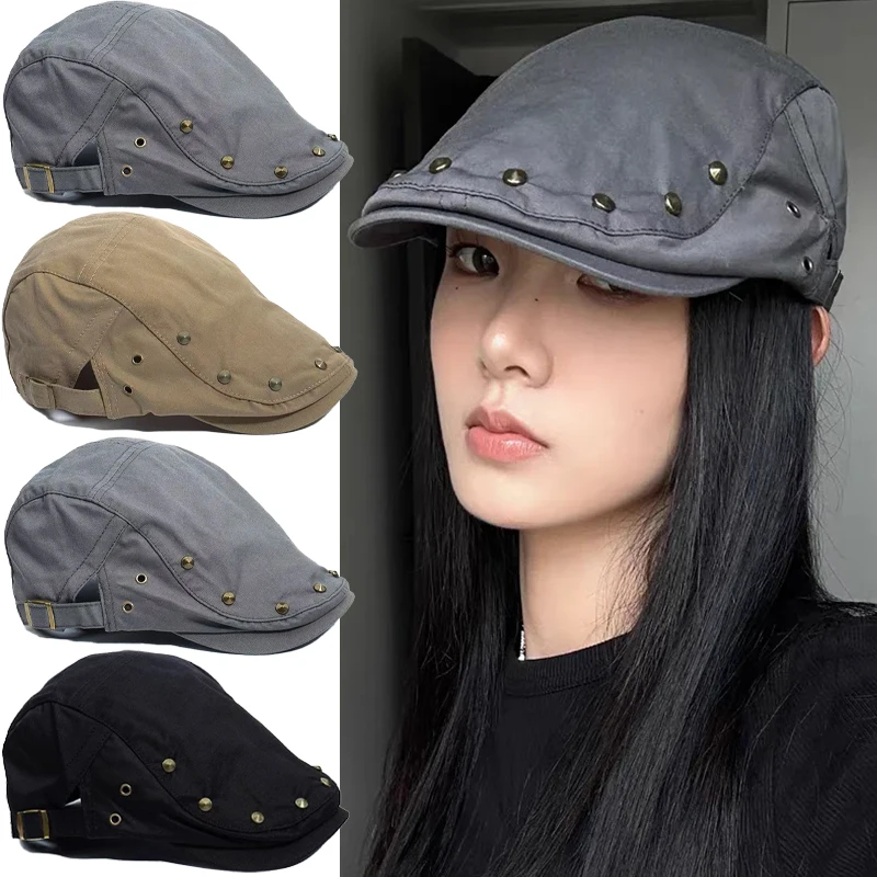 Fashion Cotton Rivet Front Cap Anti-wear Thin Artist Beret Cap Solid Color Peaked Cap Spice Girls Retro Versatile Painter Caps