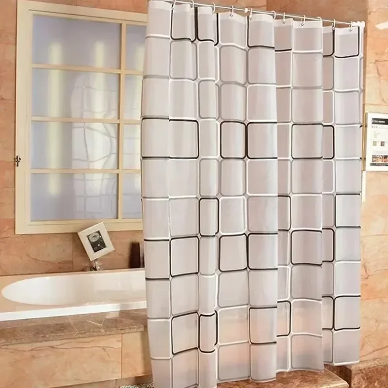 PEVA Bathroom Shower Curtain Geometric Grid Pattern Partition Curtain Thickened Waterproof Dry Wet Separation Shower Curtain