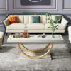 Coffee Table White Gold Engineered Wood Coffee Table with Faux Marble Veneer and Metal Frame Rectangle Coffee Table 5