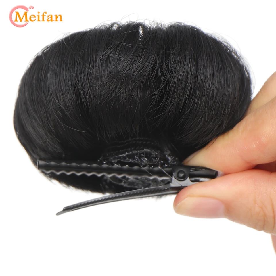 MEIFAN Girl Children's Fake Hair Bun Bangs Wig with Clip Hairband Bangs Chignons Daily Wear Cosplay Hairpieces Accessories