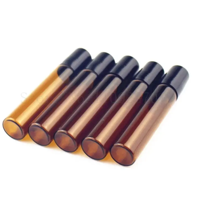 Glass and Metal Ball Brown Thin Glass Roller Essential Oil Vials 20pcs/Lot Amber Glass Roll on Bottle