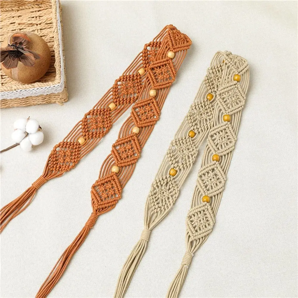 

Beads Hand Woven DIY All-match Waist Rope Boho Ethnic Style Belts Round Wooden Button Braided Belt Women Waist Chain