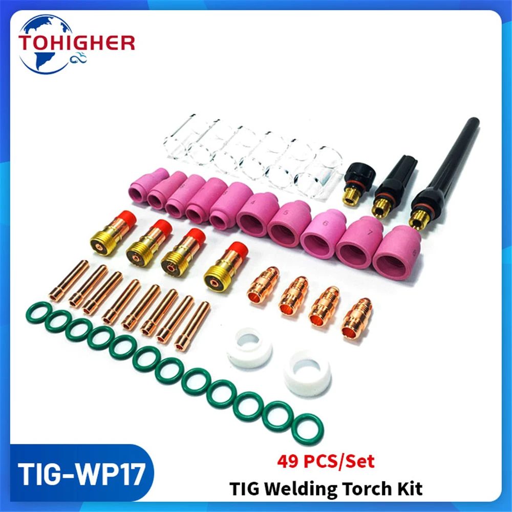 49 PCS/Set TIG Welding Torch Accessorie Gas Lens Alumina Nozzl Cup Collets Accessory Kit for Blow Torch WP-17/18/26