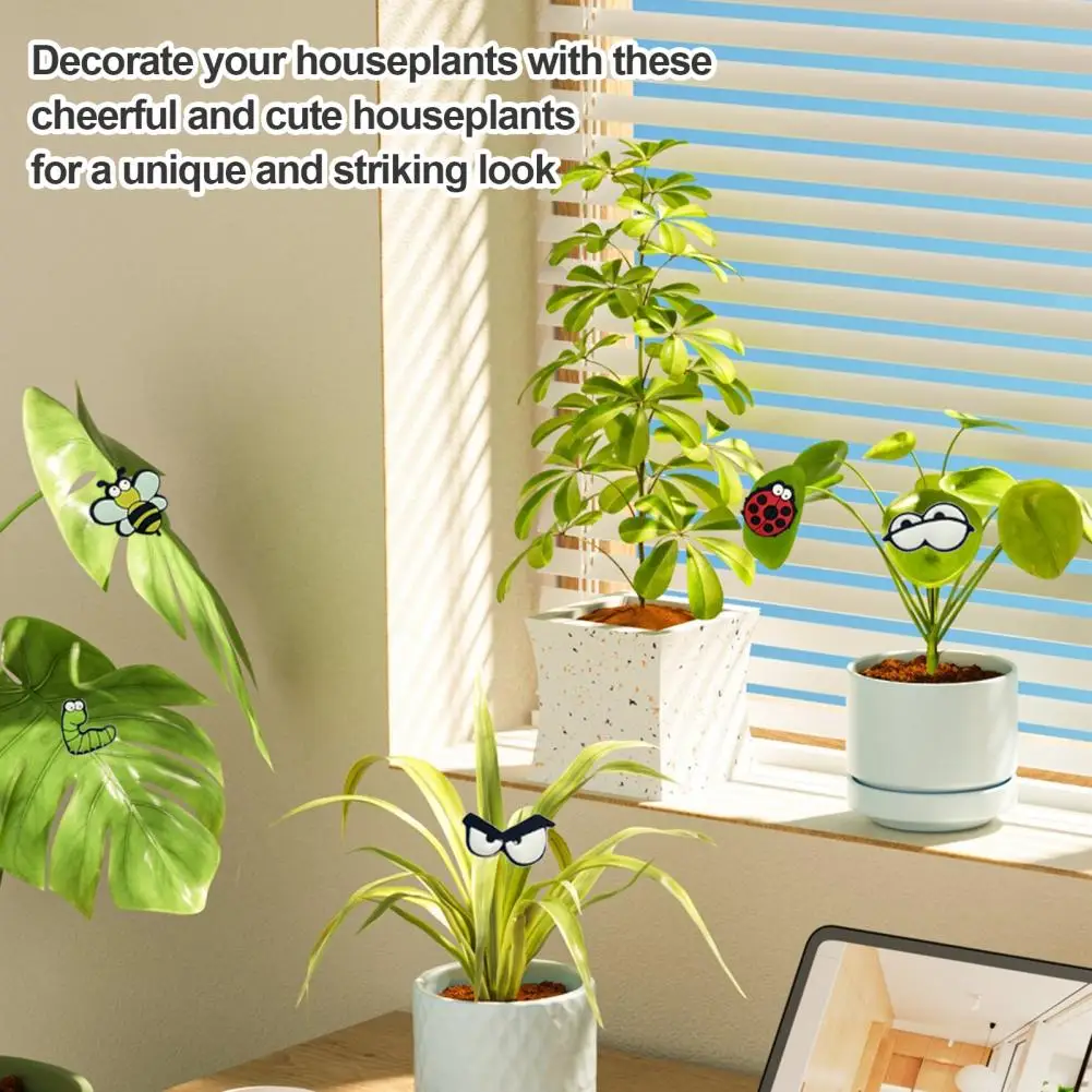 

Фотообои с изображением искусственных листьев, набор для домашних растений, милые декоративные наклейки с забавными глазами, пчелами, божьей коровкой