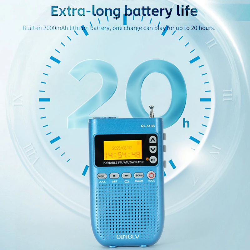 Mini Portable FM AM SW Radio Wireless Bluetooth Digital Radios Speaker LED Flashlight Sleep Timer Radio Support TF Card Lyrics