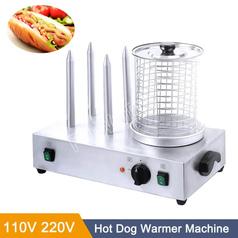 Commercial Stainless Steel Electric Hot Dog Roller Grill Machine With 4 Bun Warmer Stick