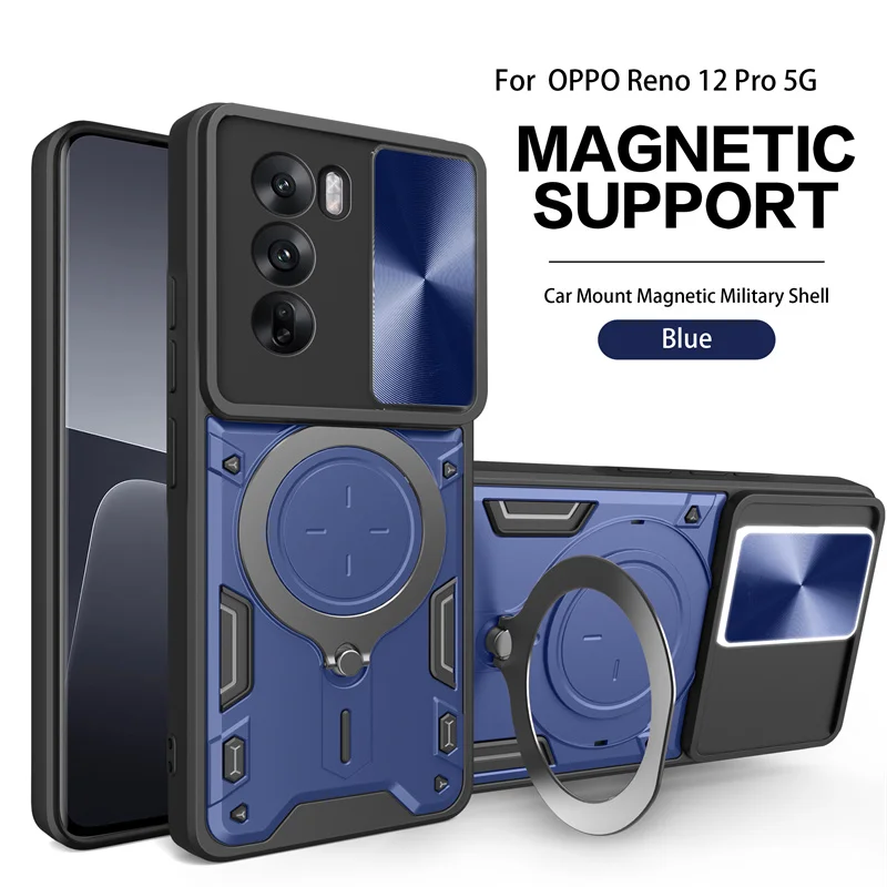 Shockproof Armor Slide Lens Camera Case with Magnetic Holder Ring
