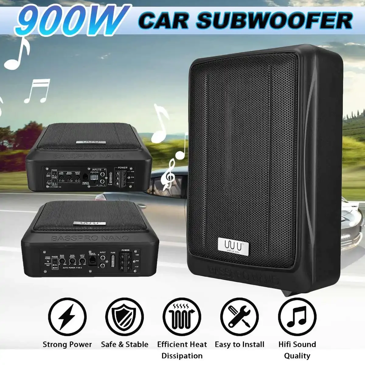 10 Inch 900W Car Subwoofer Car Audio Slim Under Seat Active Bass Amplifier Speaker Amplifier Subwoofers Woofer 12V Body Kit
