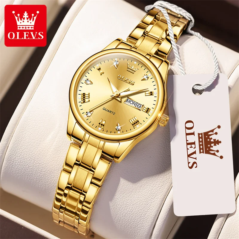 OLEVS Brand New Women Casual Fashion Quartz Watch Women's Waterproof Stainless Steel Watches with Week Calendar Luminous Clock
