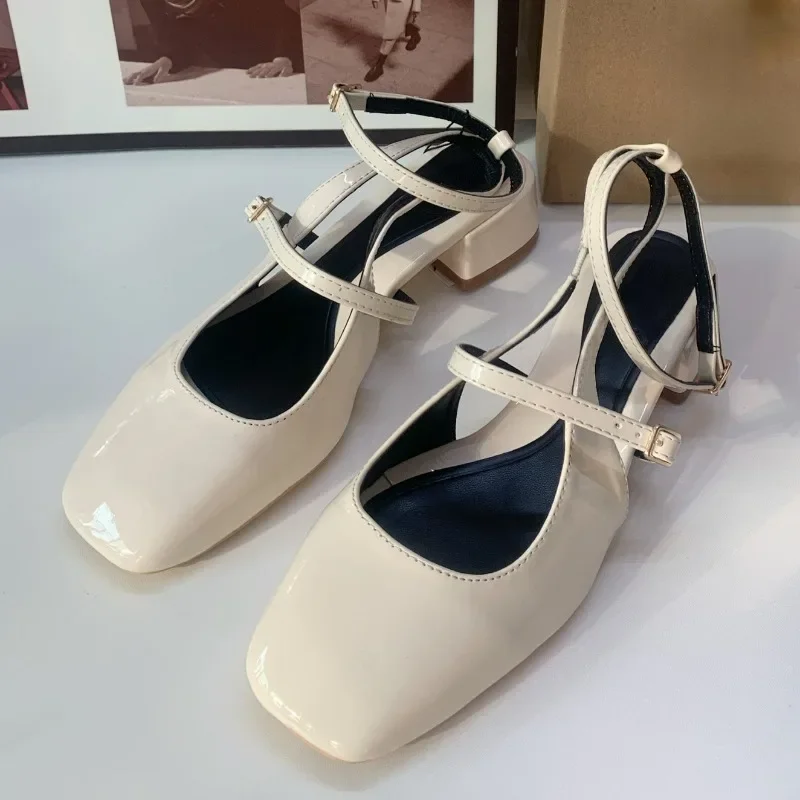 Square Toe Chunky Heel Women's Mary Jane Shoes High Quality Designer Trend Ankle Strap Summer Footwear Female Slingbacks Sandal