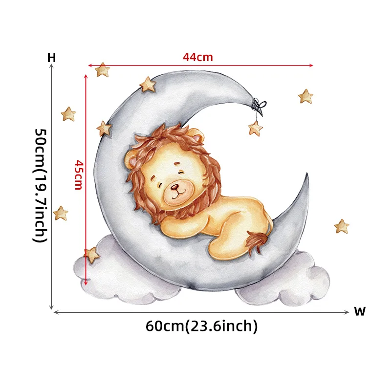 Autocollant bébés animaux dorment sur la lune avec nom