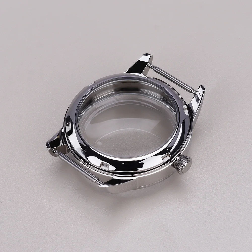 Stainless Steel Watch Case with Arched Glass and Transparent Back