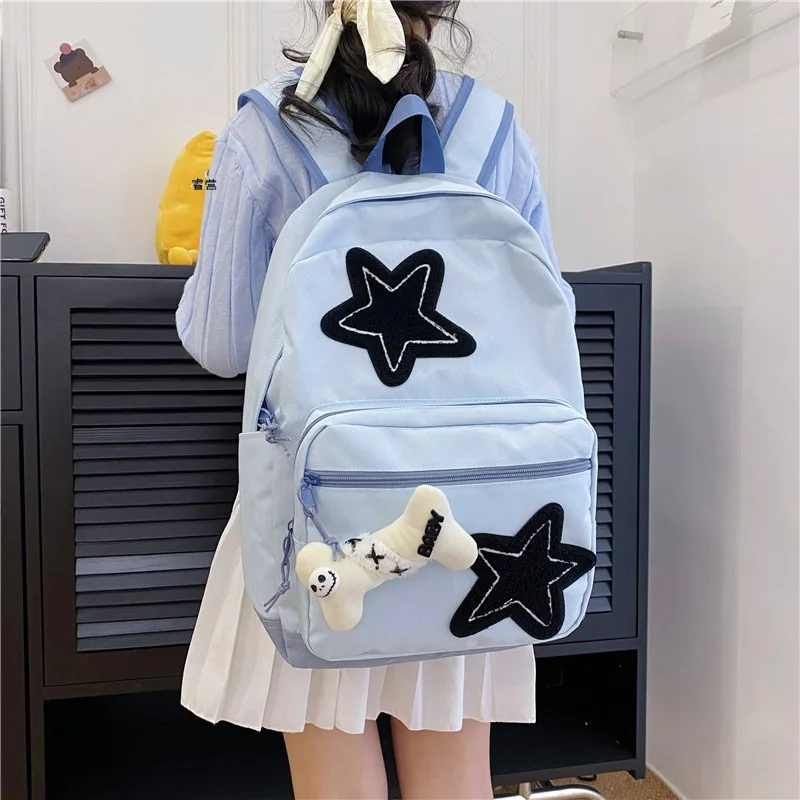 

Blue Star Patch Embroidery Student Laptop College Backpack Girls School Bag Teenage Women Backpack Female Leisure Travel Kawaii