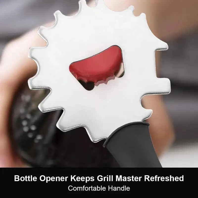 Grill Scraper Tool BBQ Cleaner Fits Any Grilling Grate or Griddle Stainless Steel Barbecue Brush Extended Handle with Opener