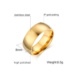 Elegant Gold - Toned Stainless Steel Wedding Band - Unisex Design, Free Shipping Included - 8 (8mm Gold)