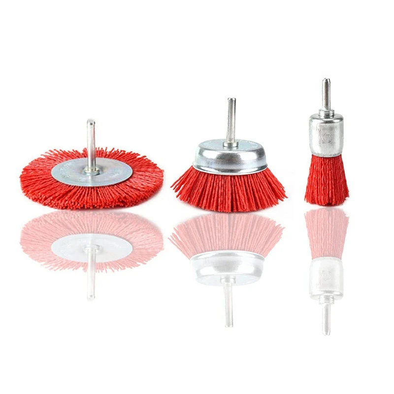 

3 Piece Nylon Filament Abrasive Wire Brush Wheel & Cup Brush Set With 1/4 Inch Shank For Removal Of Rust/Corrosion/Paint