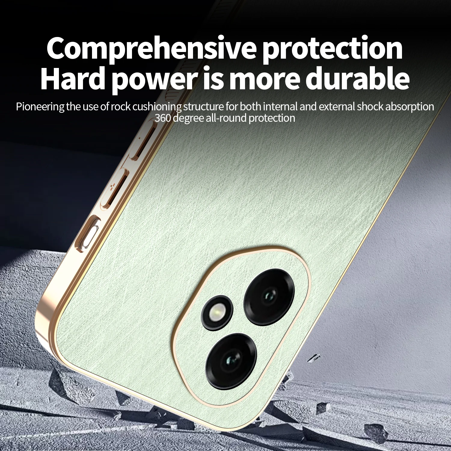 Gold Thread Textured Phone Case with Full Lens Protection and Anti-Fingerprint Features