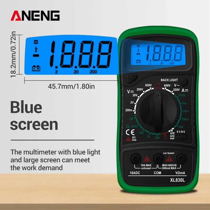Handheld Digital Multimeter LCD Backlight Portable AC/DC Ammeter Voltmeter Ohm Voltage Tester Meter Multimetro ANENG XL830L