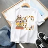 POP MART Labubu Kids Short Sleeve T-shirt Cartoon Anime 26 Letter Print Pullover Boys Girls Summer Casual Tops Loose Clothing 3