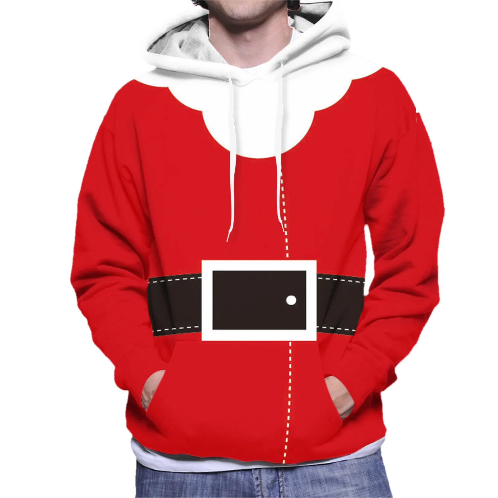 Men Christmas Hoodies Santa Claus Clothing Print Drawstring Hooded Sweatshirt Pockets Oversized Sweatshirt Cosplay Costumes Male