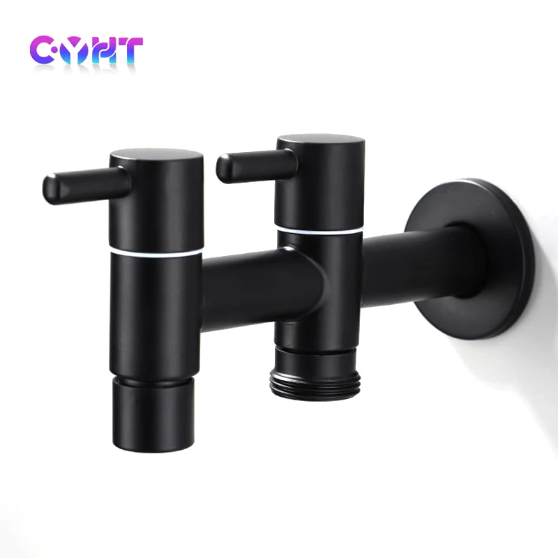 

304 Stainless Steel Washing Machine Faucet 1in 2 Out Double Bibcock Integrated Spray Gun Outdoor Garden Machine Mop Black Tap
