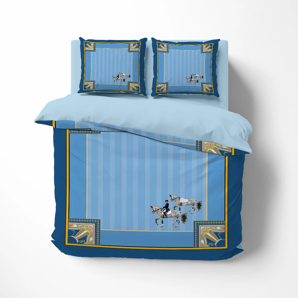 

luxury Bedding set euro twin queen king single bed linen Quilt/Duvet cover set Linens 2bedrooms Bed set for home Sky blue