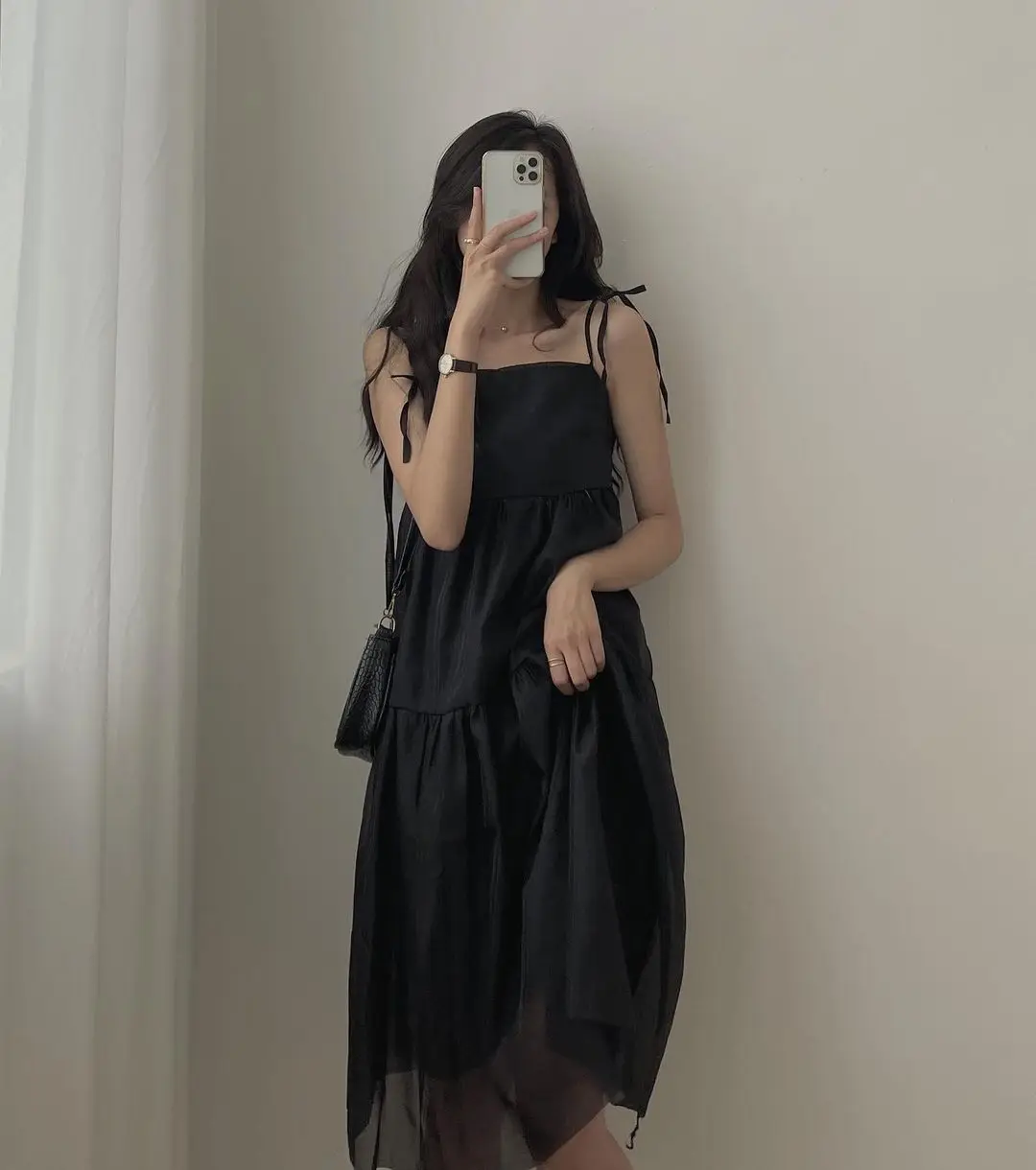 Korean Fashion Summer Strap Dress Sleeveless Lace-up Loose BlackCasual  MidiDress | eBay