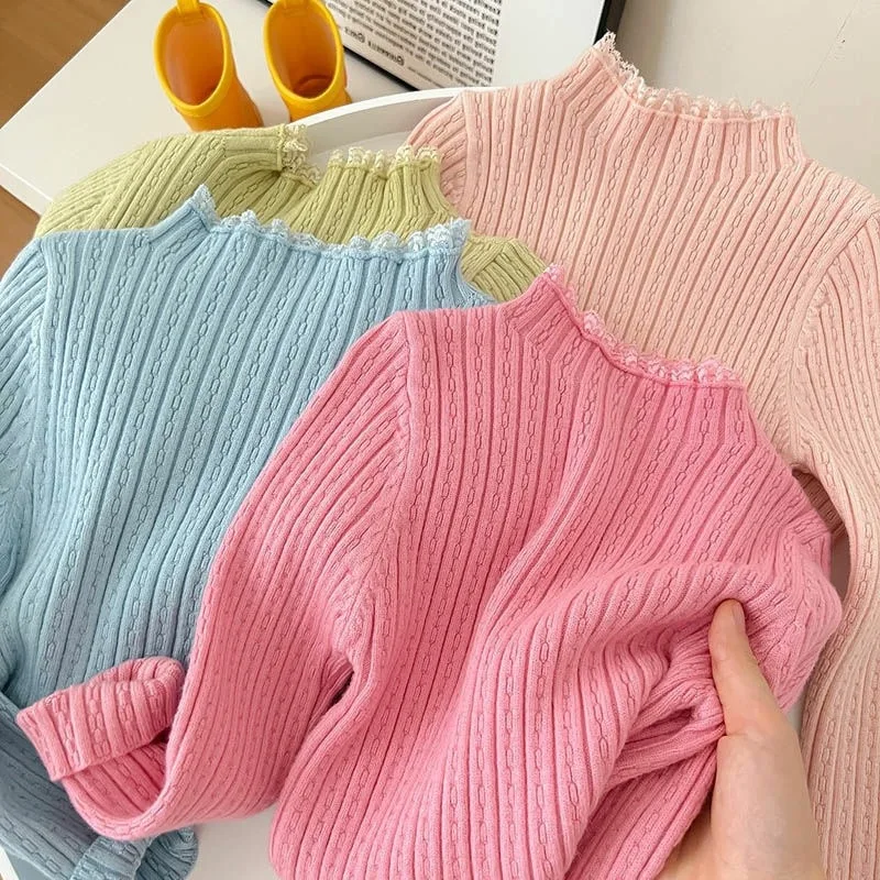 봄 가을 겨울 여성 의류 스웨터 서양 스타일 어린이 한국 단색 귀 모양 니트 스웨터 탑
