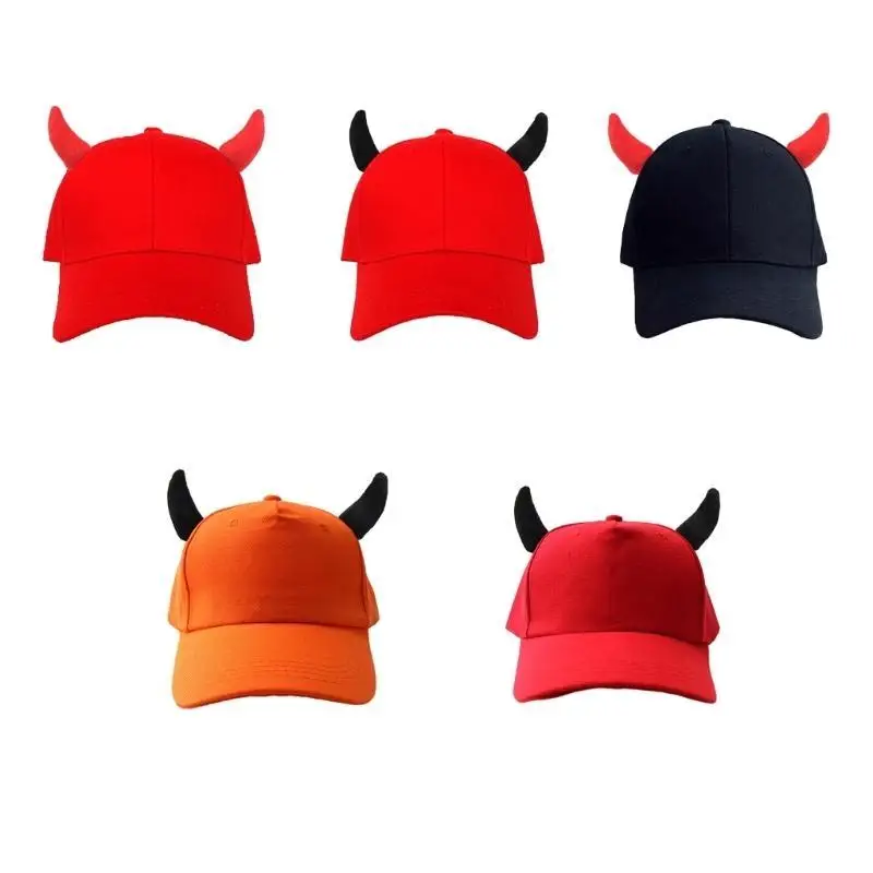 39BD Erwachsene Halloween Baseball Caps Karneval Musik Festivals Sport für Frau Männer Outdoor Visier mit Teufel Horn – Detail 1