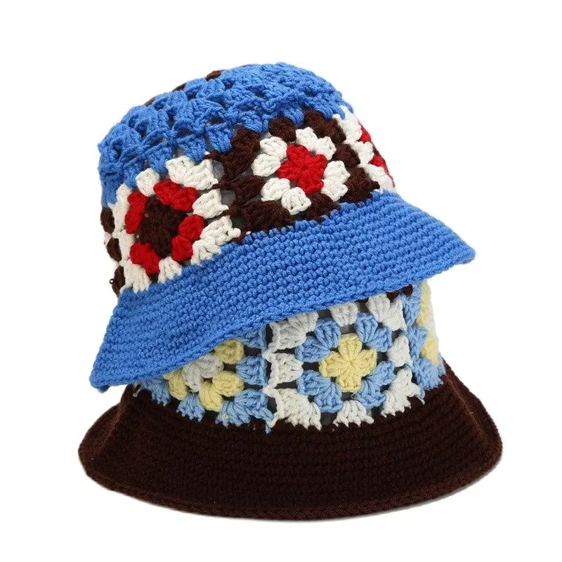 

2022 Acrylic Patchwork Flower Bucket Hat Fisherman Hat Outdoor Travel Sun Cap For Women 128