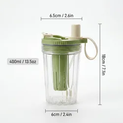 Leak - Proof Transparent Sports Bottle with Reusable Straw and Tea Strainer - 0.4L (Green)