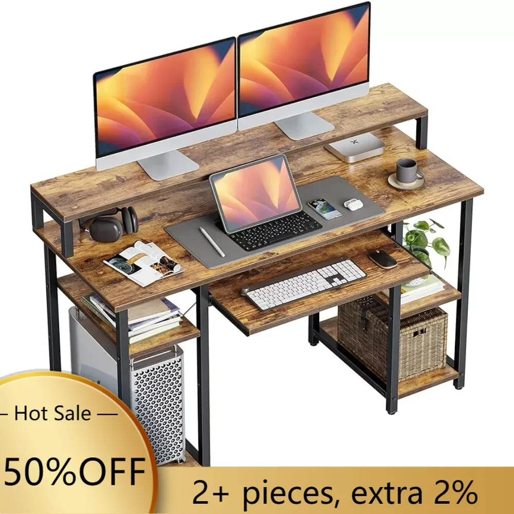 

Home Office Desk 47 Inch With Storage Shelves Monitor Stand freight free