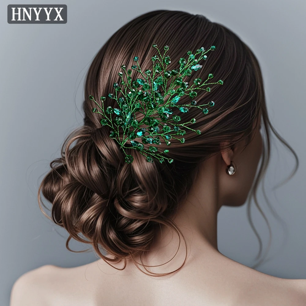 HNYYX Rhinestone Headpieces Bridal Wedding Jewelry Hair Accessories Handmade Green Crystal Woman Gown Headress Party Gift A235 bridal hair accessories
