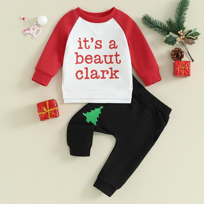 

Toddler Baby Christmas Outfits Letter Print Sweatshir tLong Sleeve Shirt pants Fall Clothes sets