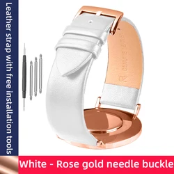 Premium Ultra - Thin Leather Watch Strap Bracelet - Multiple Sizes Available - 20mm - width (A White - Rose)